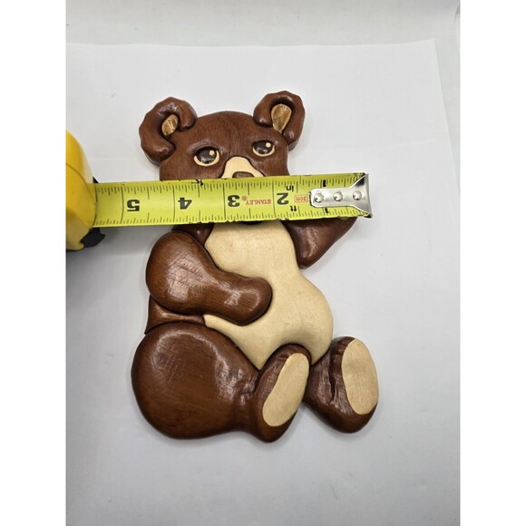 Vintage Wood Carved Tedfy Bear Hand Crafted Folk Art 2 Tone Wall Hanger 7" tall - Picture 8 of 8